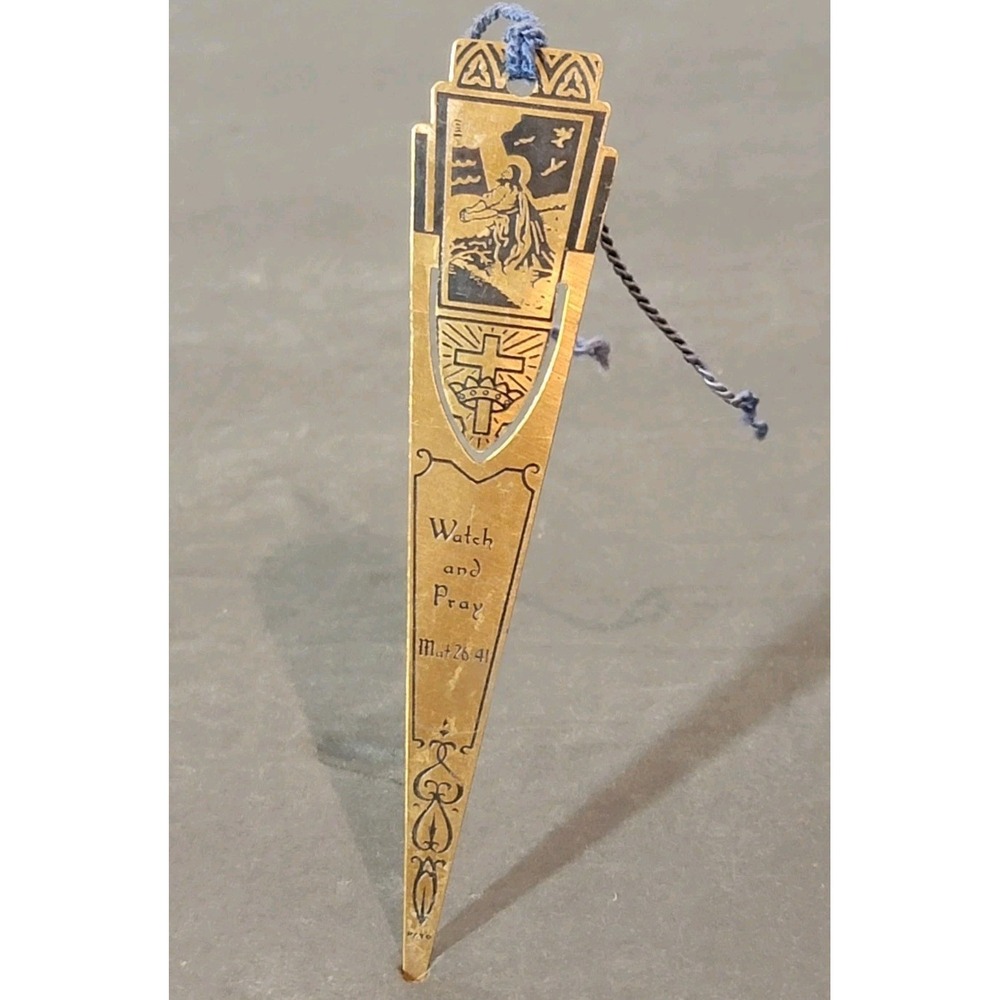 Vtg Brass Chicago World's Fair Bookmark Religion Watch And Pray MAT‎ 26:41 Verse